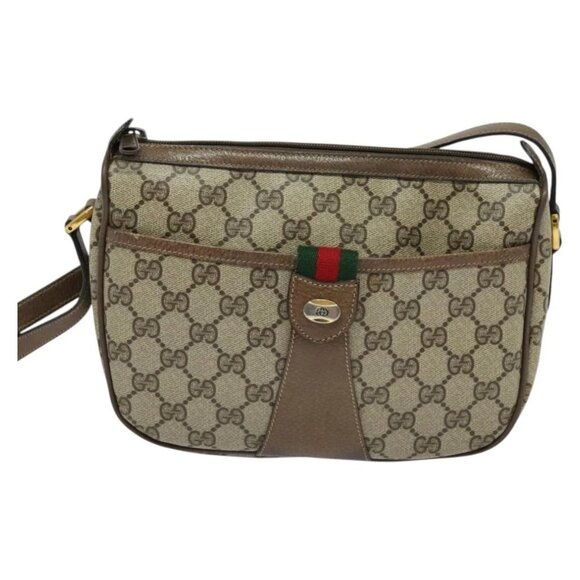 GUCCI GG Supreme Web Sherry Line Shoulder Bag PVC Beige Gold Red Auth ep9570 - Picture 11 of 15